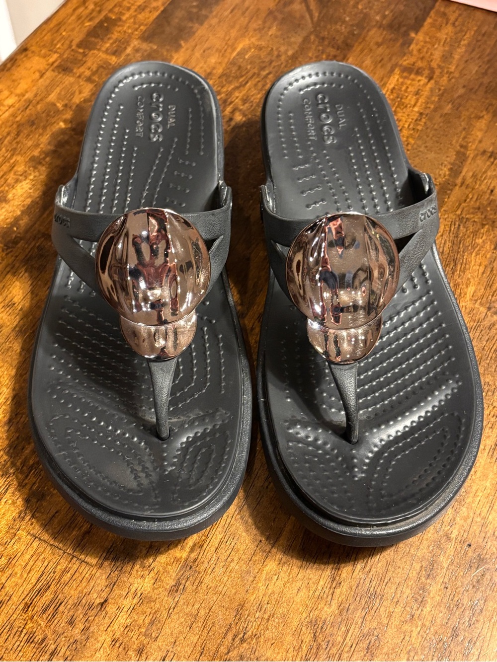 CROCS Black Thong Sandals with Metallic silver Accent